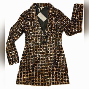 NWT a.peach Blk/Gold Sequin Blazer Dress – Size M